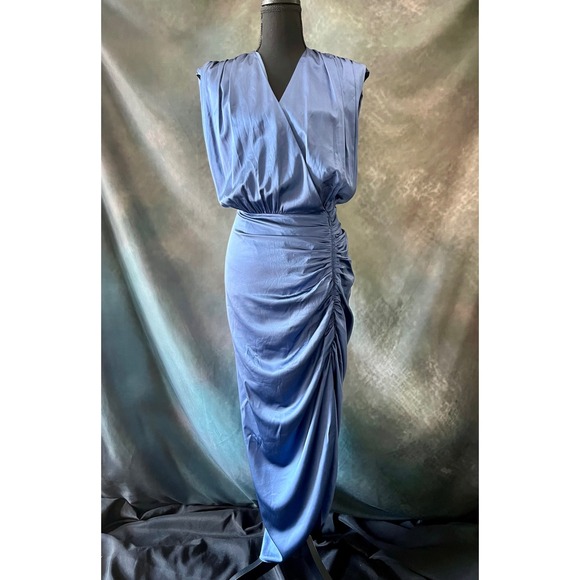 New Veronica Beard Silk Casela Dress in Steel Blue Ruched Midi Size 10 Dress - Picture 1 of 8